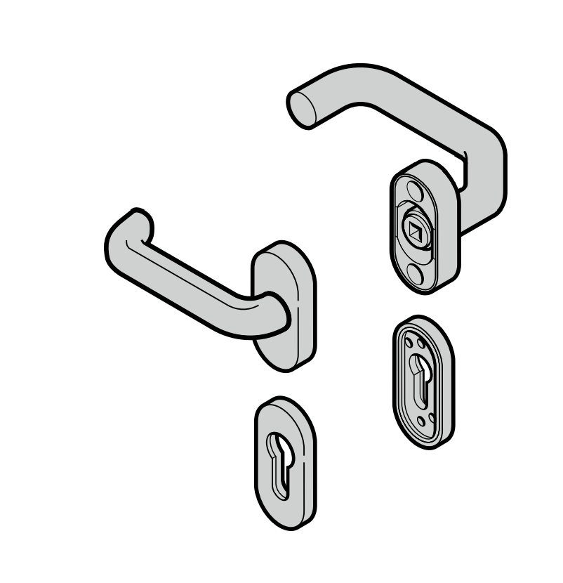 Komplet klamek (92) kształt wygięty/ płaski - tworzywo sztuczne - kolor czarny - drzwi przejściowe - RZ