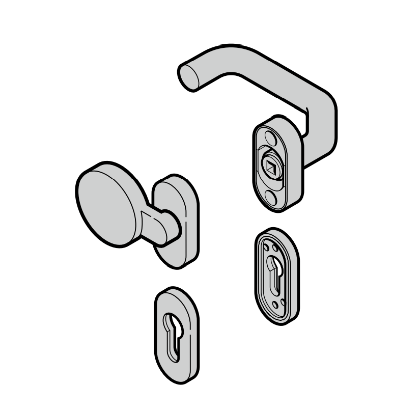 Komplet okuć - klamka z gałką (92) kształt wygięty/płaski ( drzwi przejściowe) - stal nierdzewna - szczotkowana - PZ